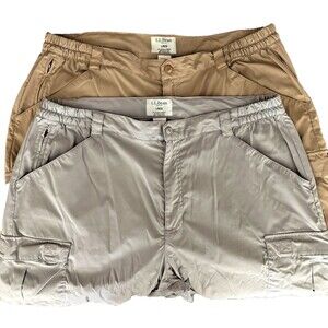 2 LL Bean Hiking Pant Men L Gray/Brown Stretch Waist Cargo Performance Gorpcore